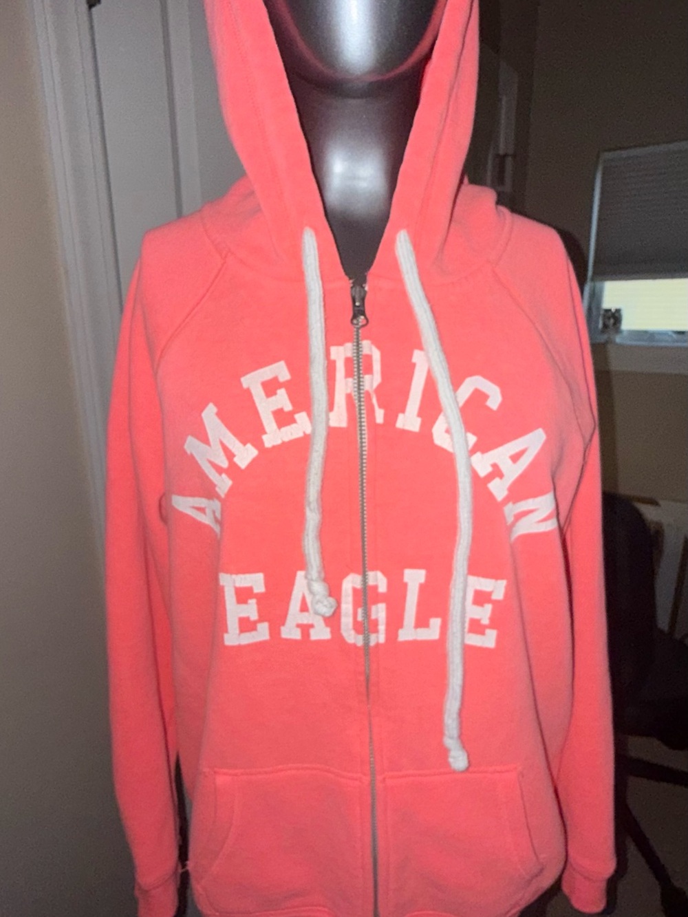 American Eagle Outfitters Coral Zip Hoodie with White Accents